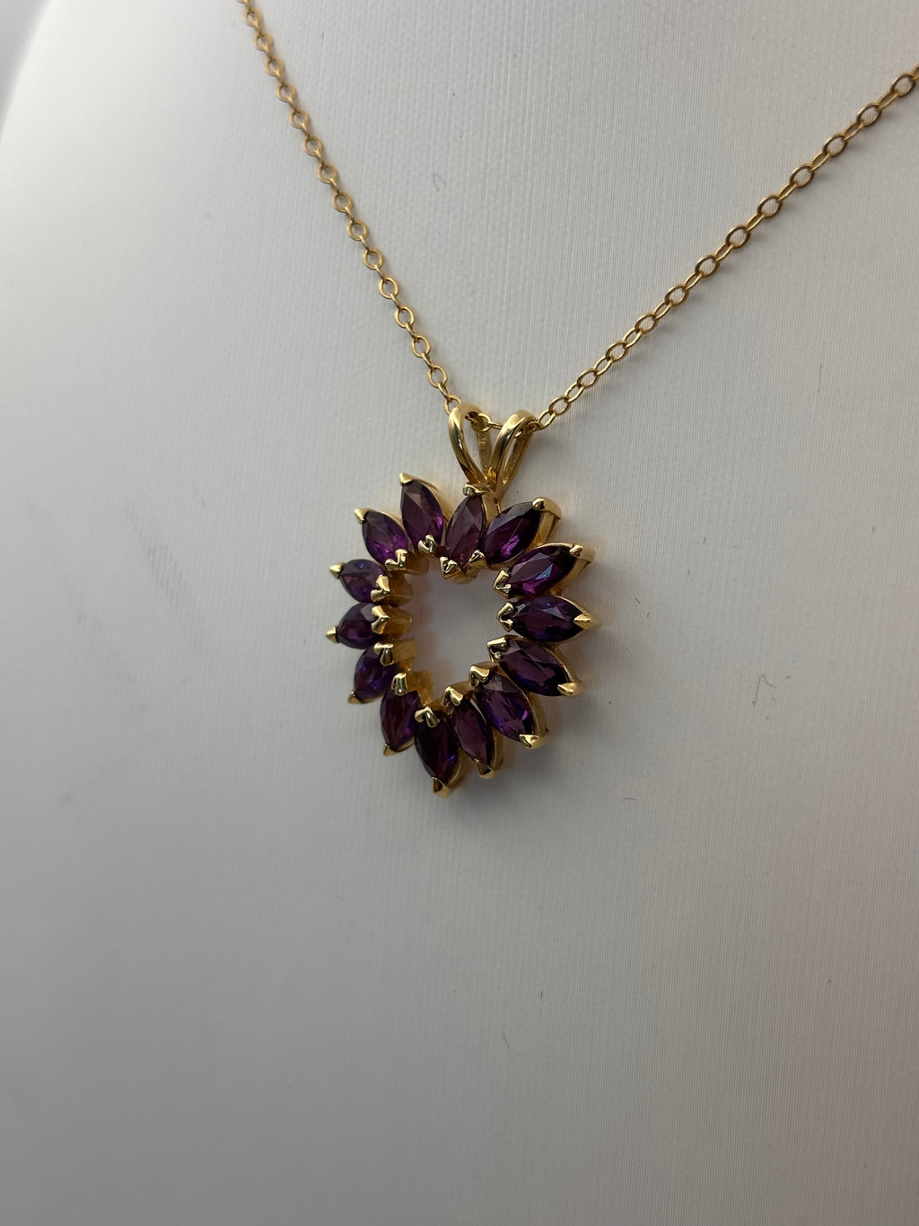 14k Yellow Gold Purple Stone Heart Pendant