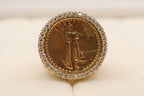 14k Yellow Gold Liberty Coin Diamond Nugget Ring