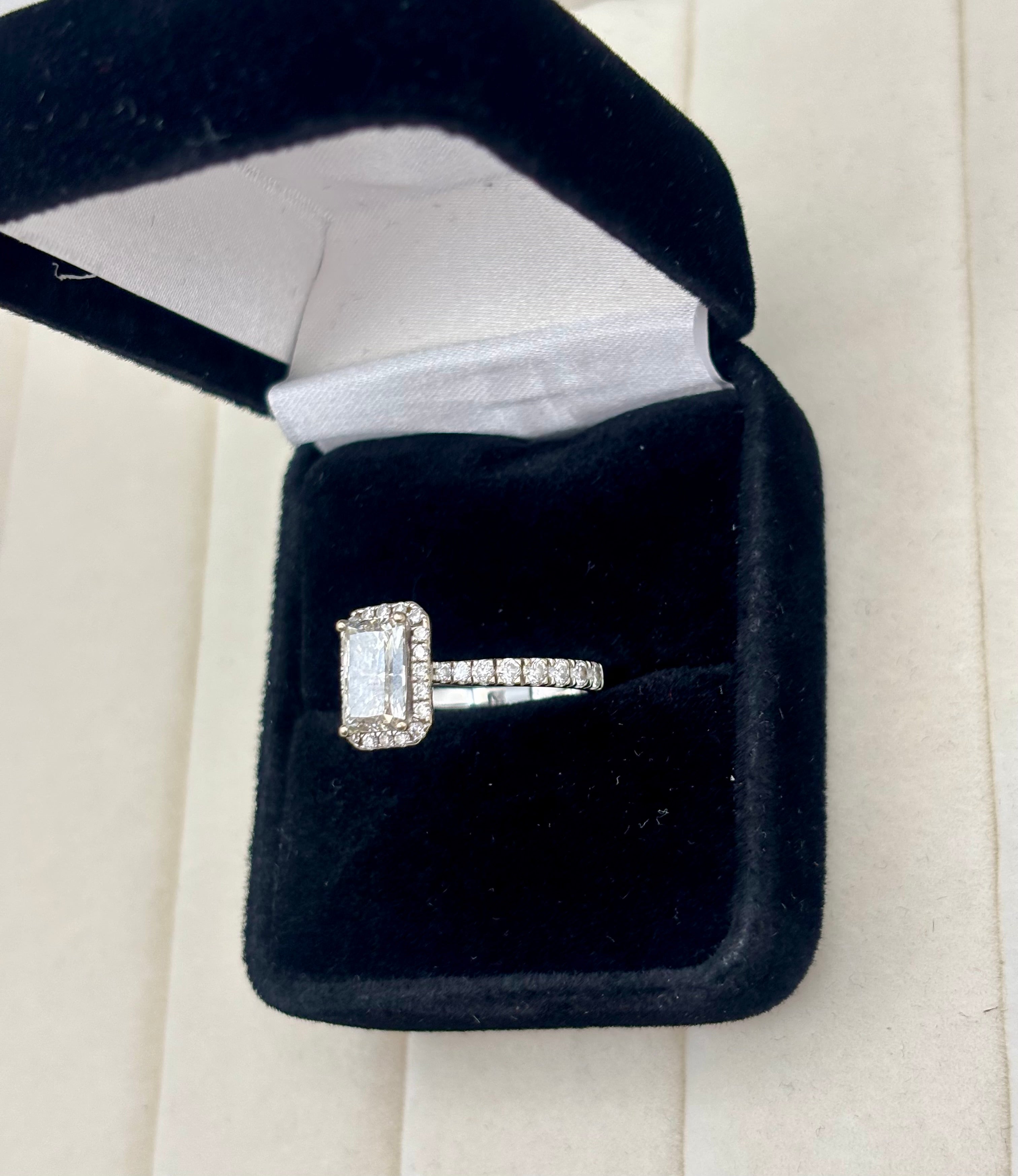 14k White Gold Radiant Cut Lab Grown Diamond Halo Ring
