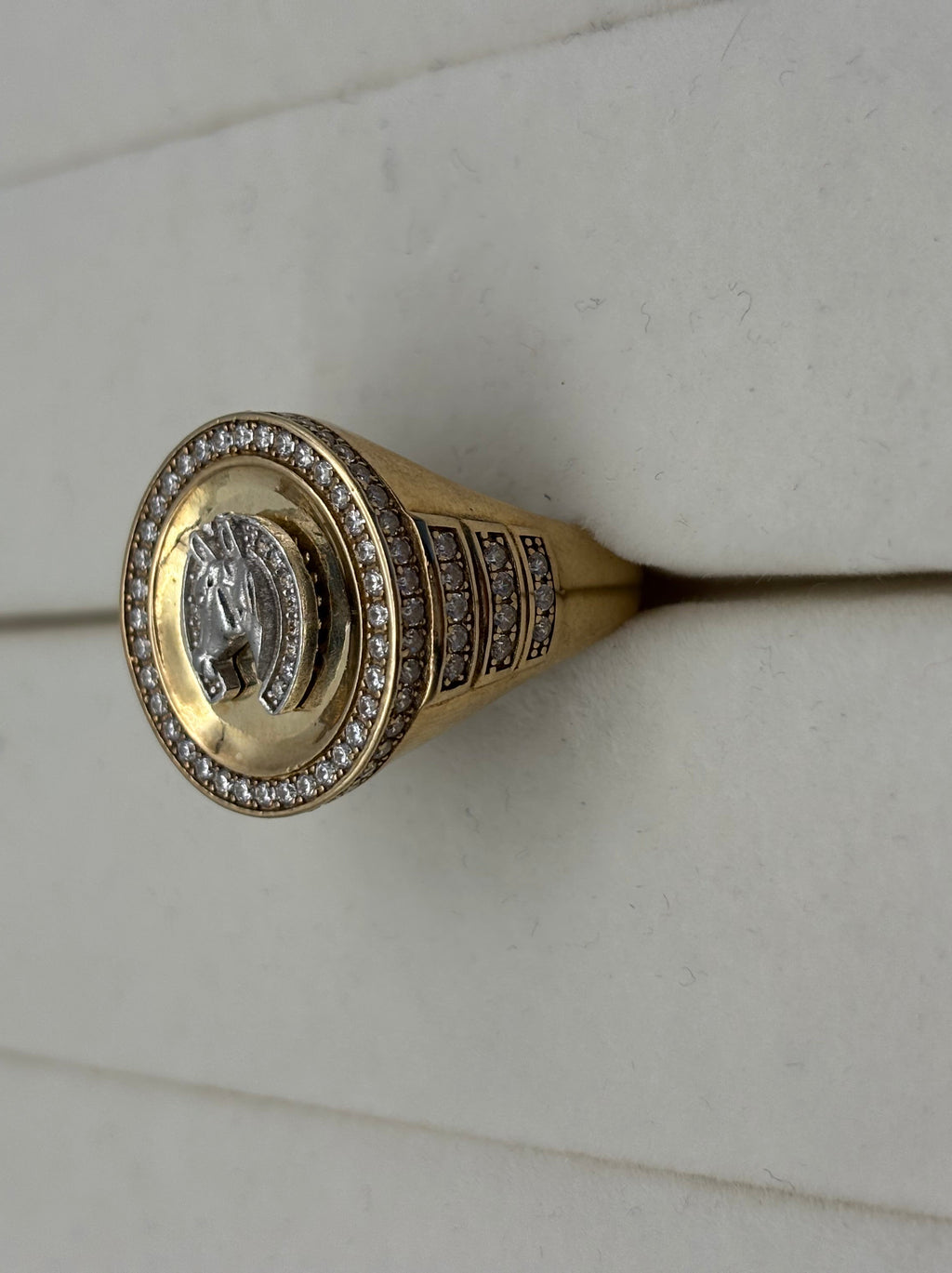 10K Gold Diamond Horse Medallion Ring