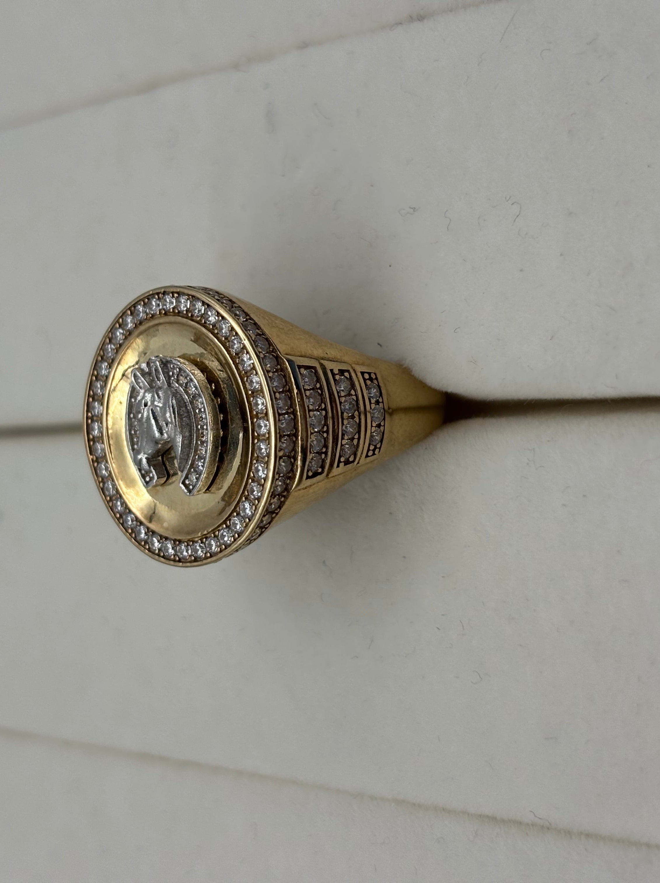 10K Gold Diamond Horse Medallion Ring