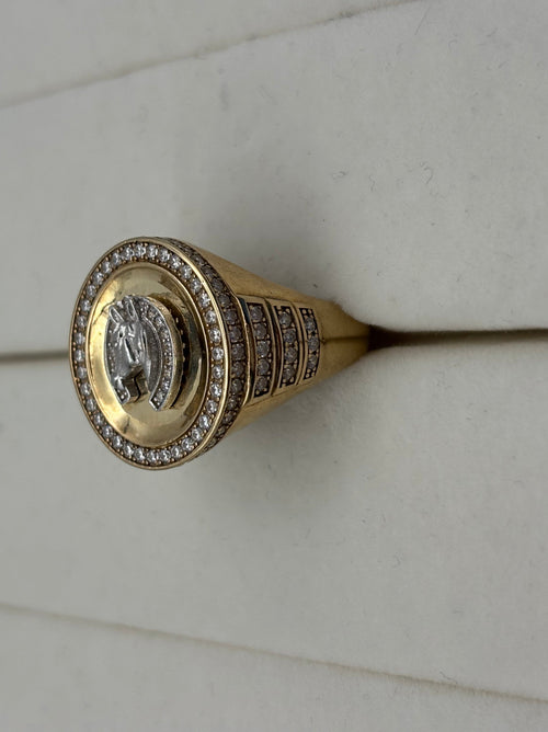 10K Gold Diamond Horse Medallion Ring