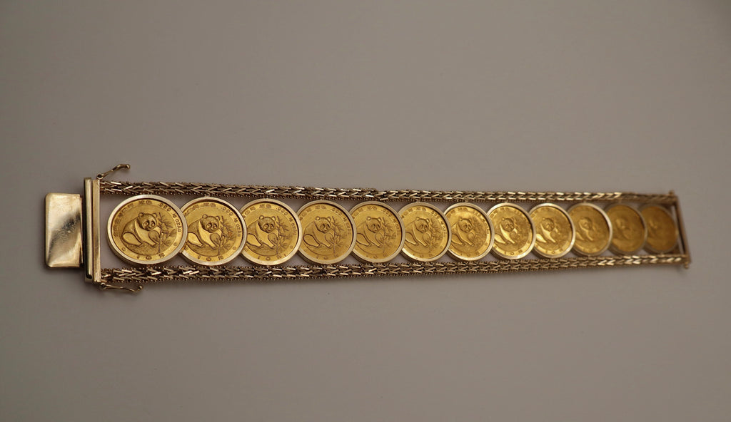 Chinese Gold Panda 24k Coin Link Bracelet in 14k Yellow Gold