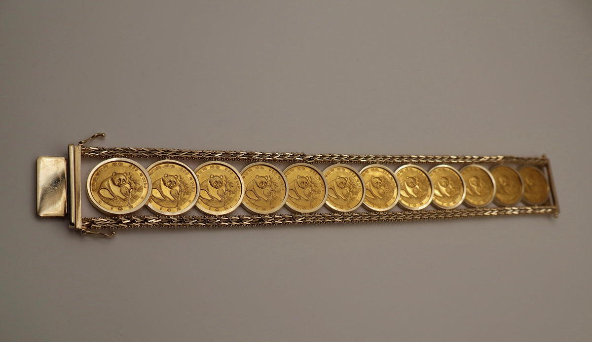 Chinese Gold Panda 24k Coin Link Bracelet in 14k Yellow Gold