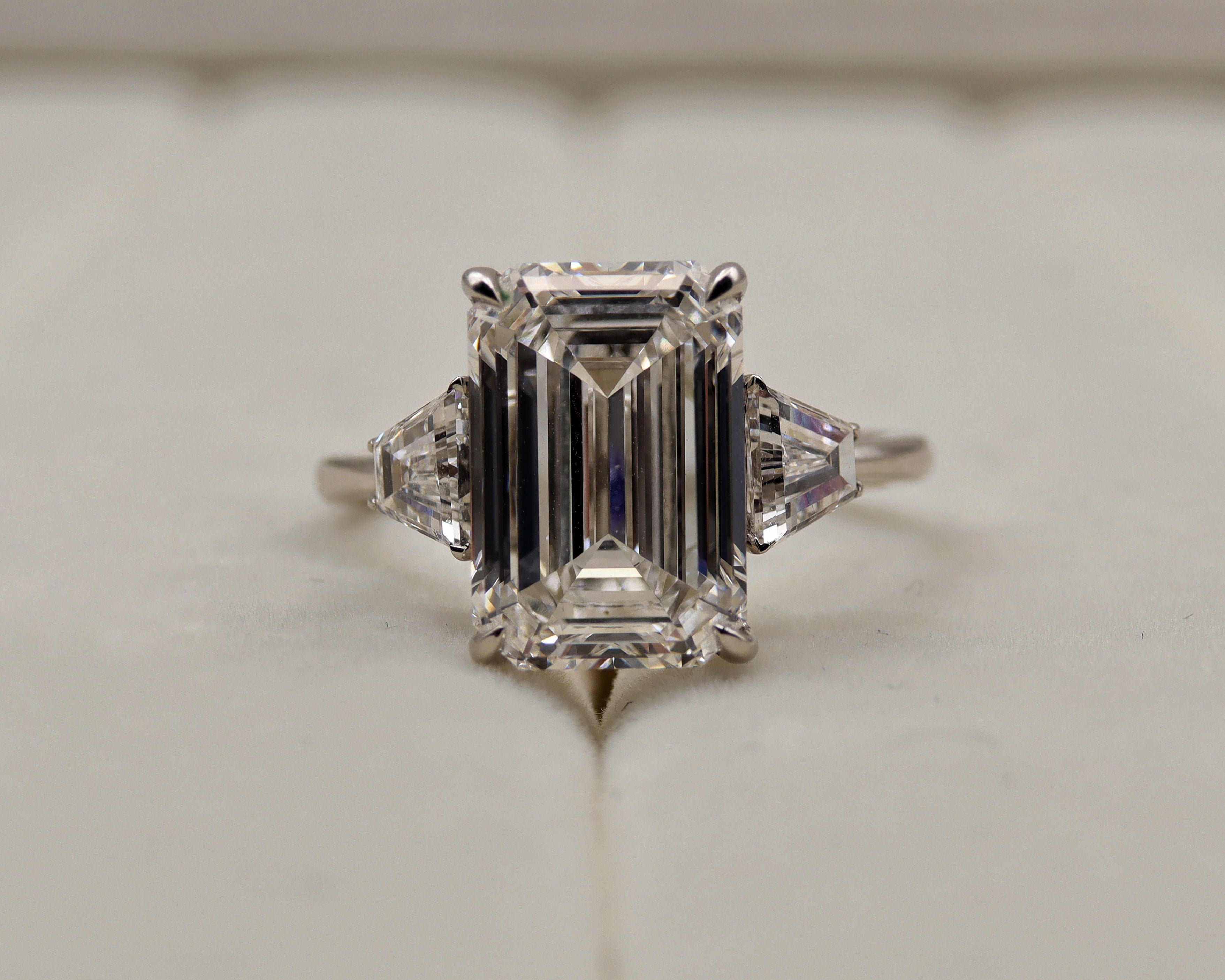 Platinum Emerald Cut Diamond Three-Stone Ring