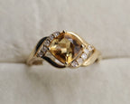 10k Yellow Gold Oval Yellow Gemstone and Diamond Ring