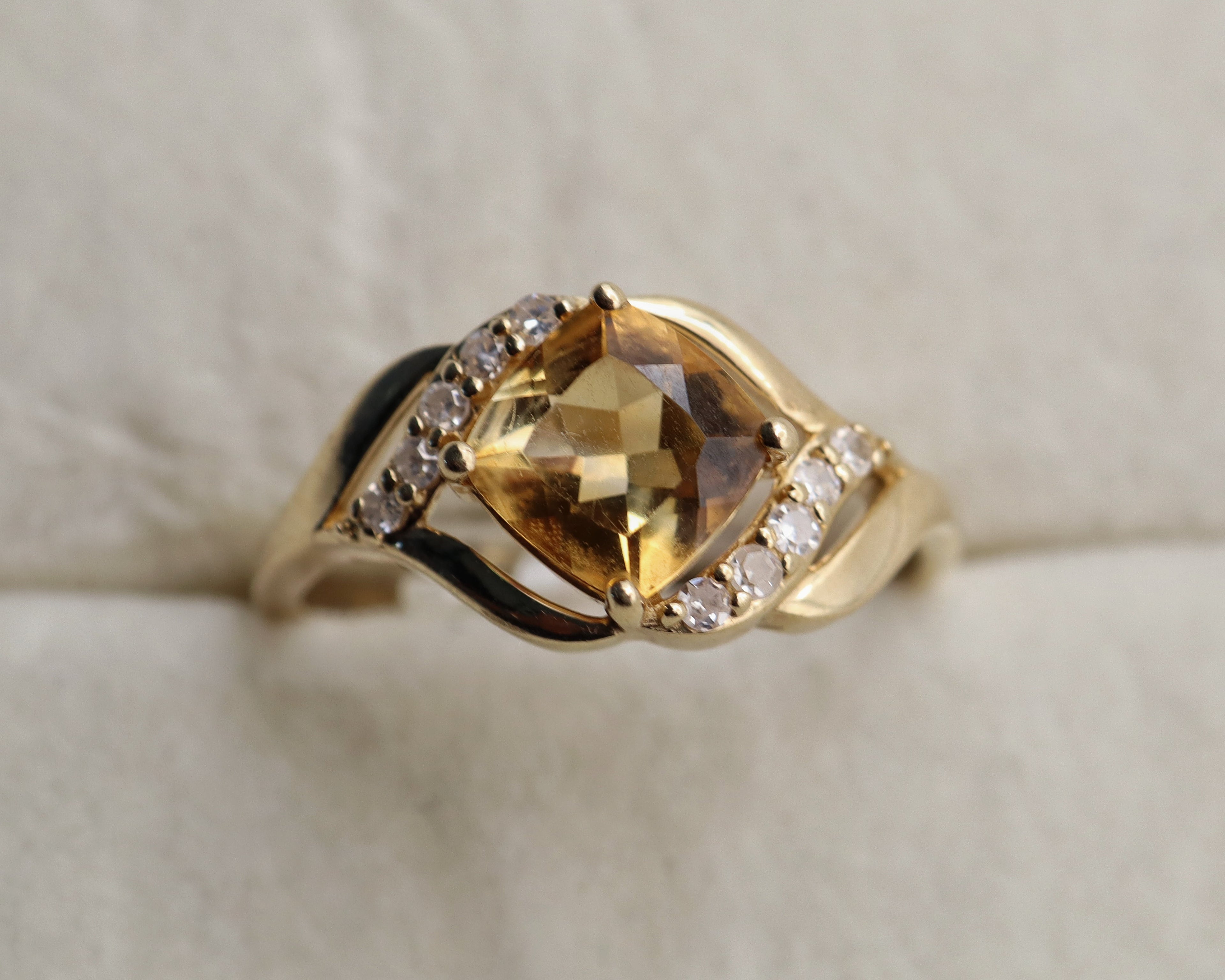 10k Yellow Gold Oval Yellow Gemstone and Diamond Ring