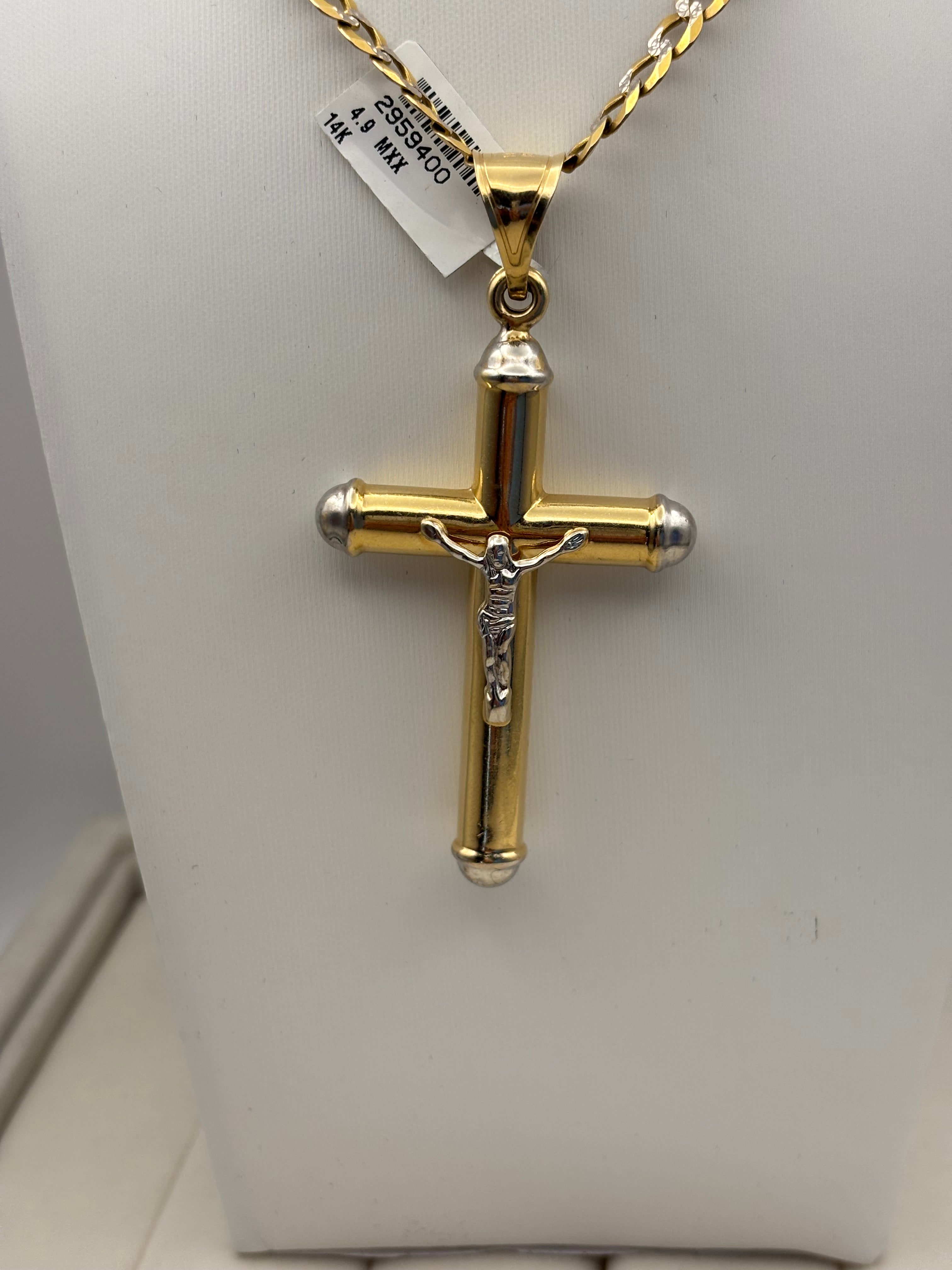 14K Two-Tone Gold Crucifix Cross Pendant