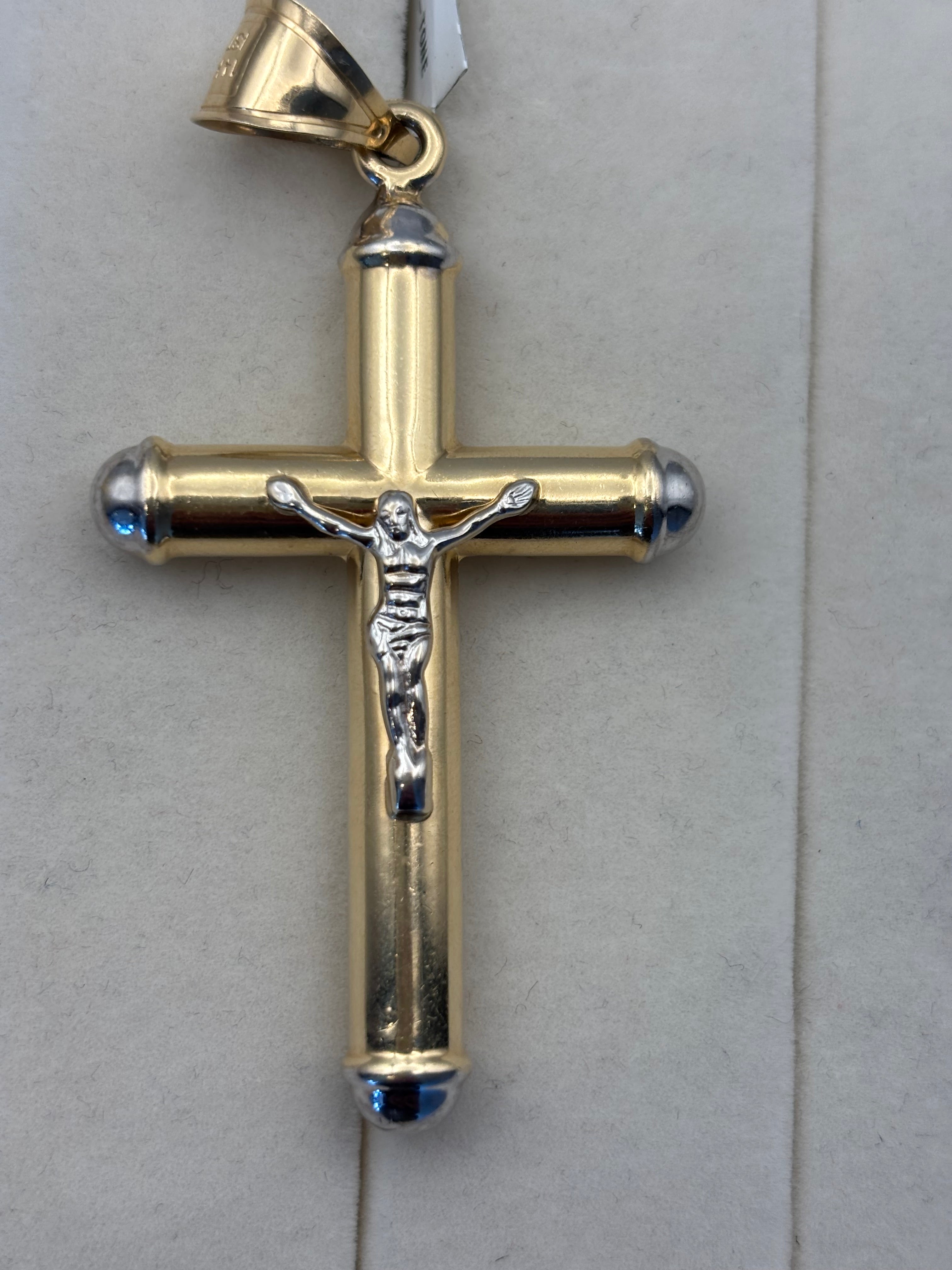 14K Two-Tone Gold Crucifix Cross Pendant