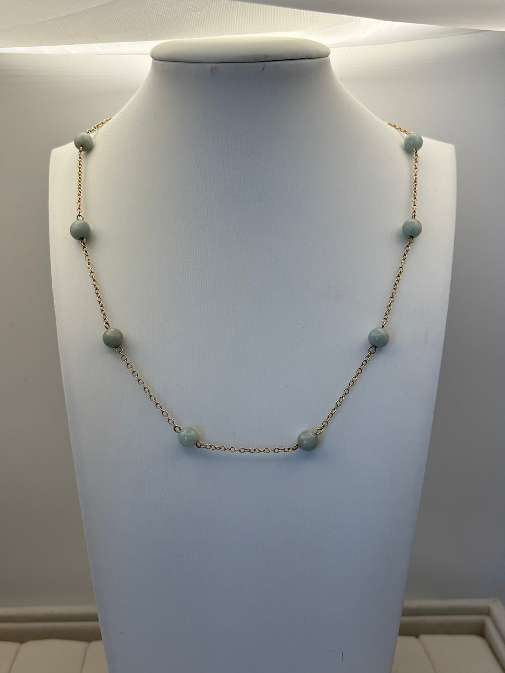 14K Gold Green Bead Station Necklace