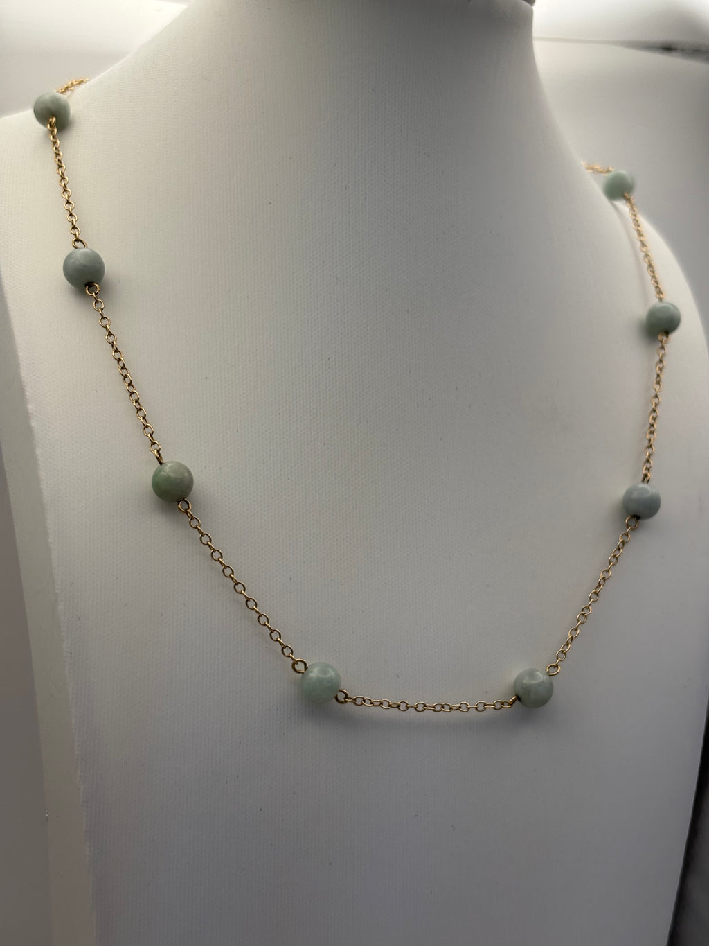 14K Gold Green Bead Station Necklace