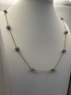 14K Gold Green Bead Station Necklace