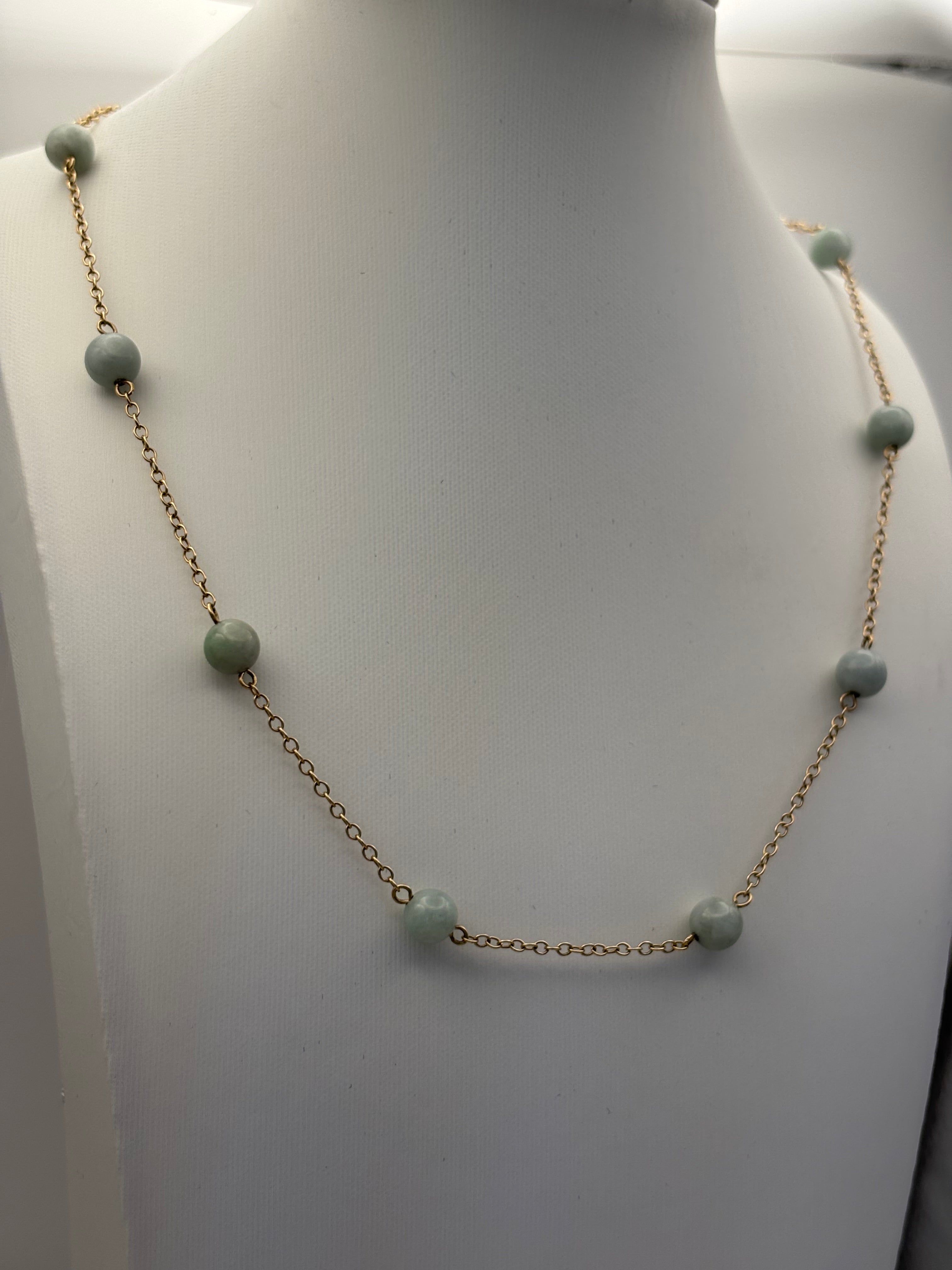 14K Gold Green Bead Station Necklace