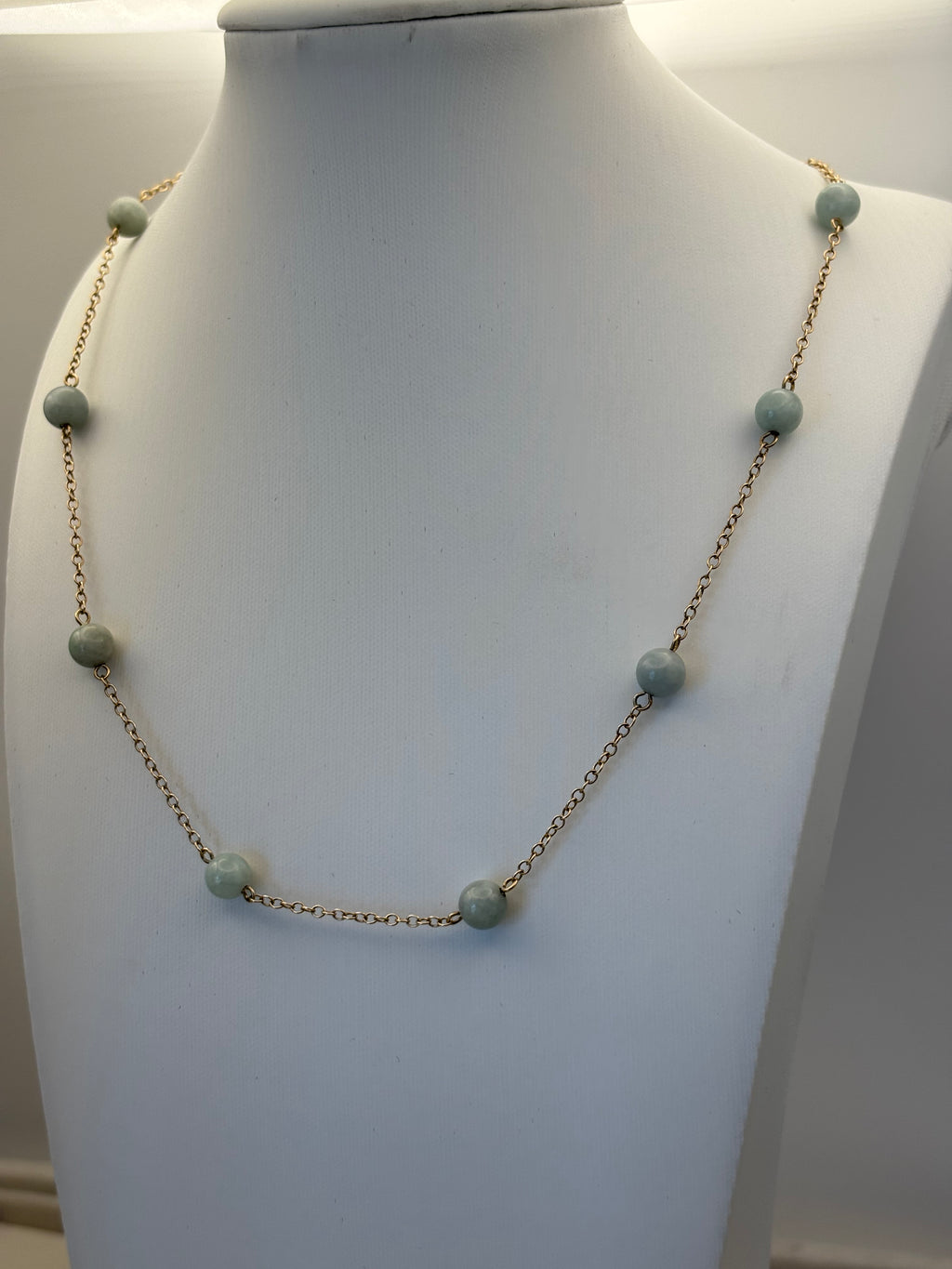 14K Gold Green Bead Station Necklace