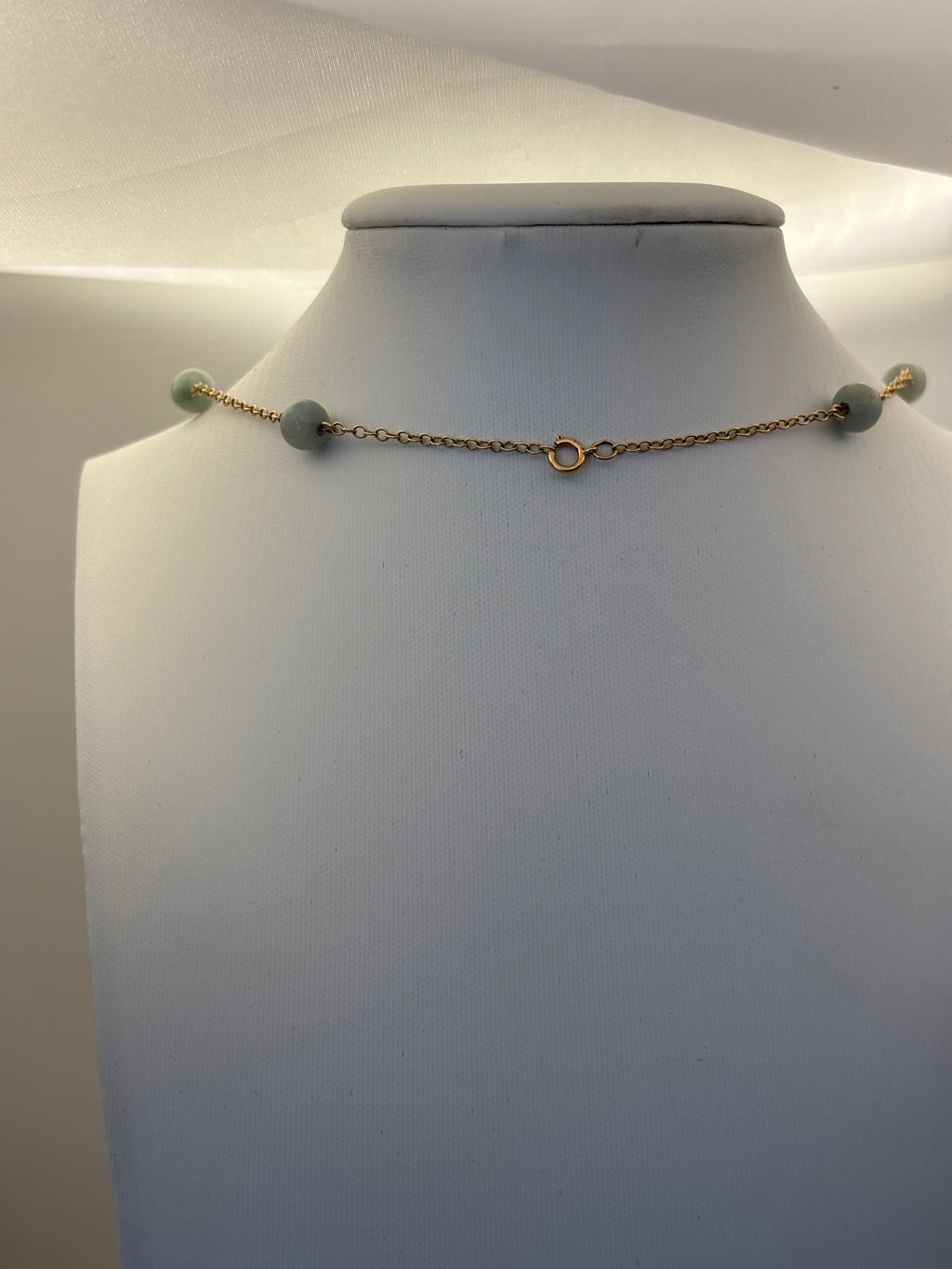 14K Gold Green Bead Station Necklace