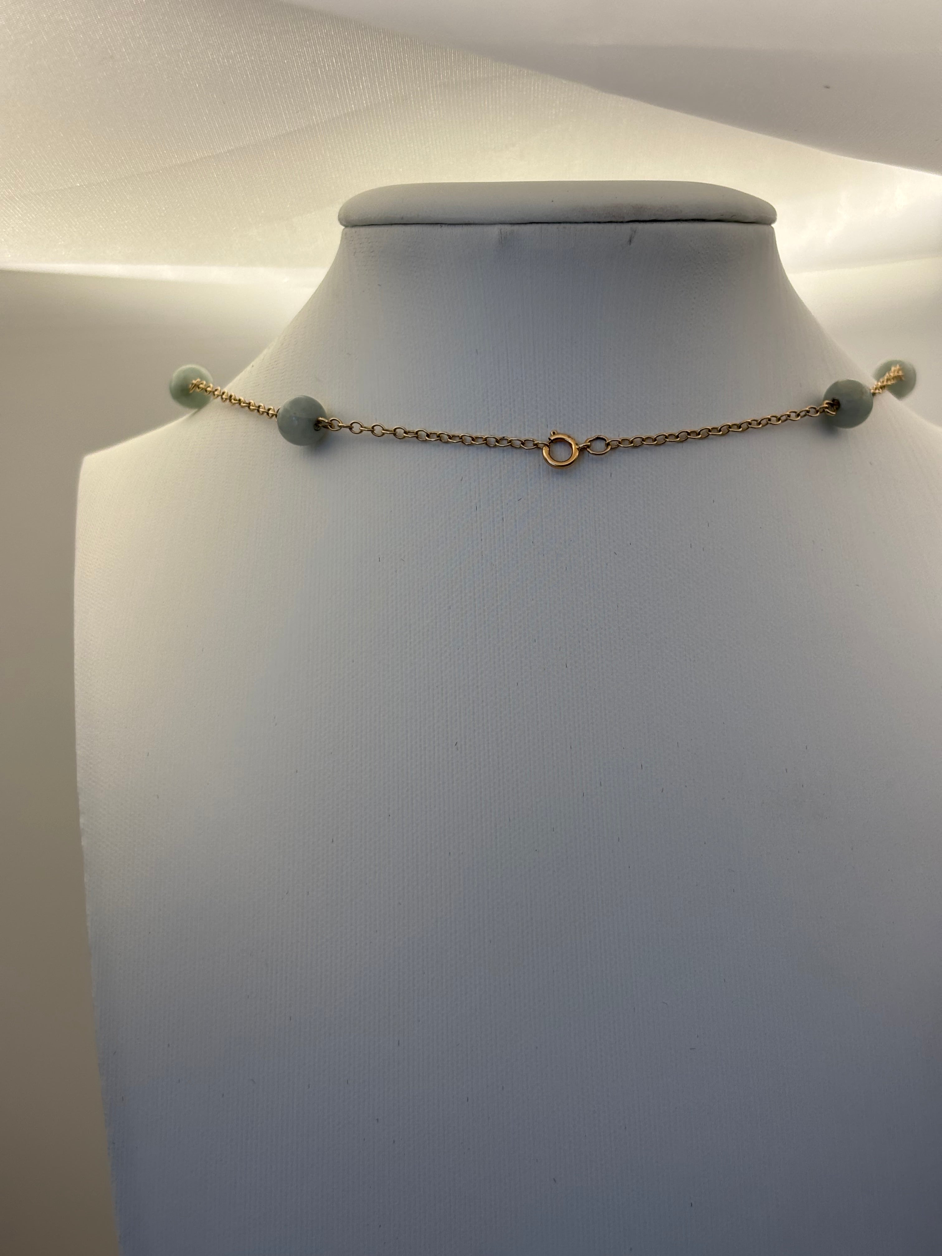 14K Gold Green Bead Station Necklace