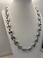 Large 925 Sterling Silver Puff Link Necklace