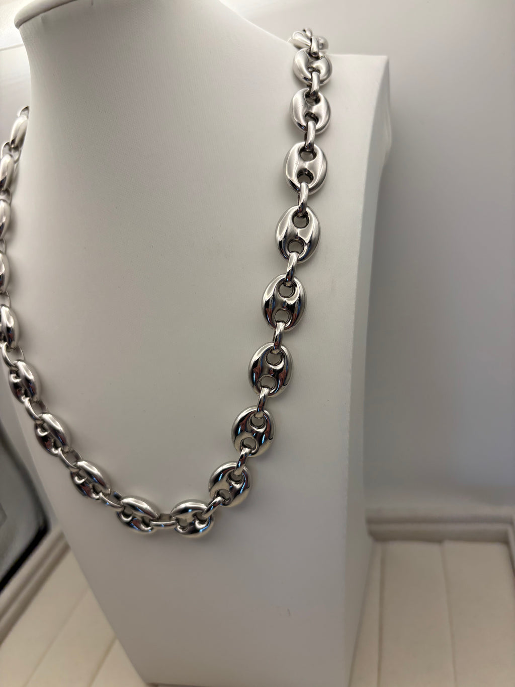 Large 925 Sterling Silver Puff Link Necklace