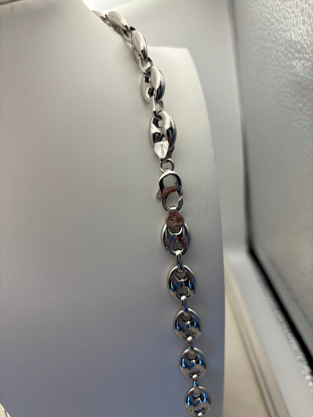 Large 925 Sterling Silver Puff Link Necklace